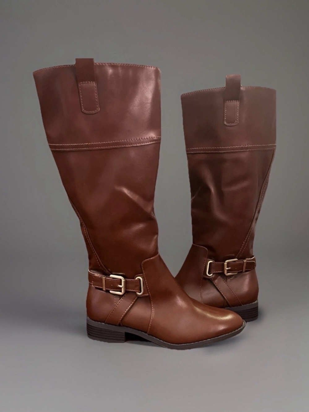 St. John's Bay Brown Mid-Calf Buckle Heeled Boots